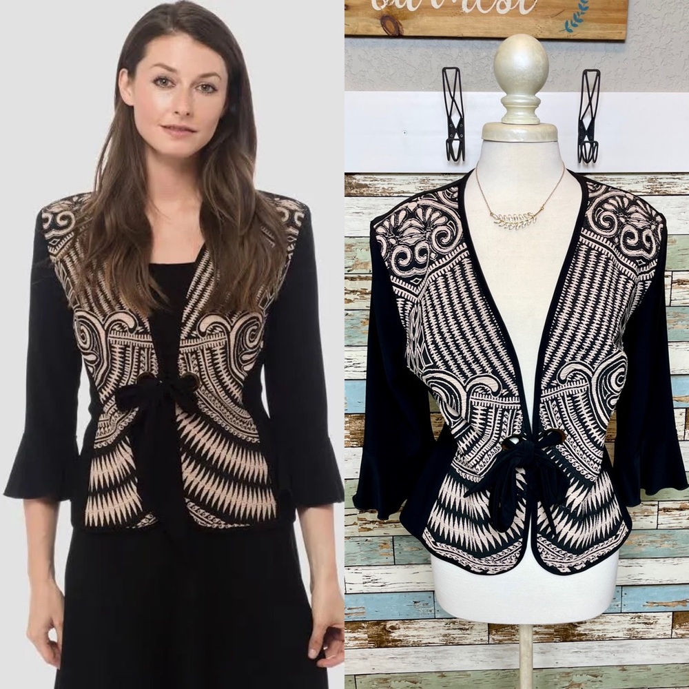 NEW Women's Joseph Ribkoff Black & Beige Cool Print Jacket Cover Up 183558 Sz 14